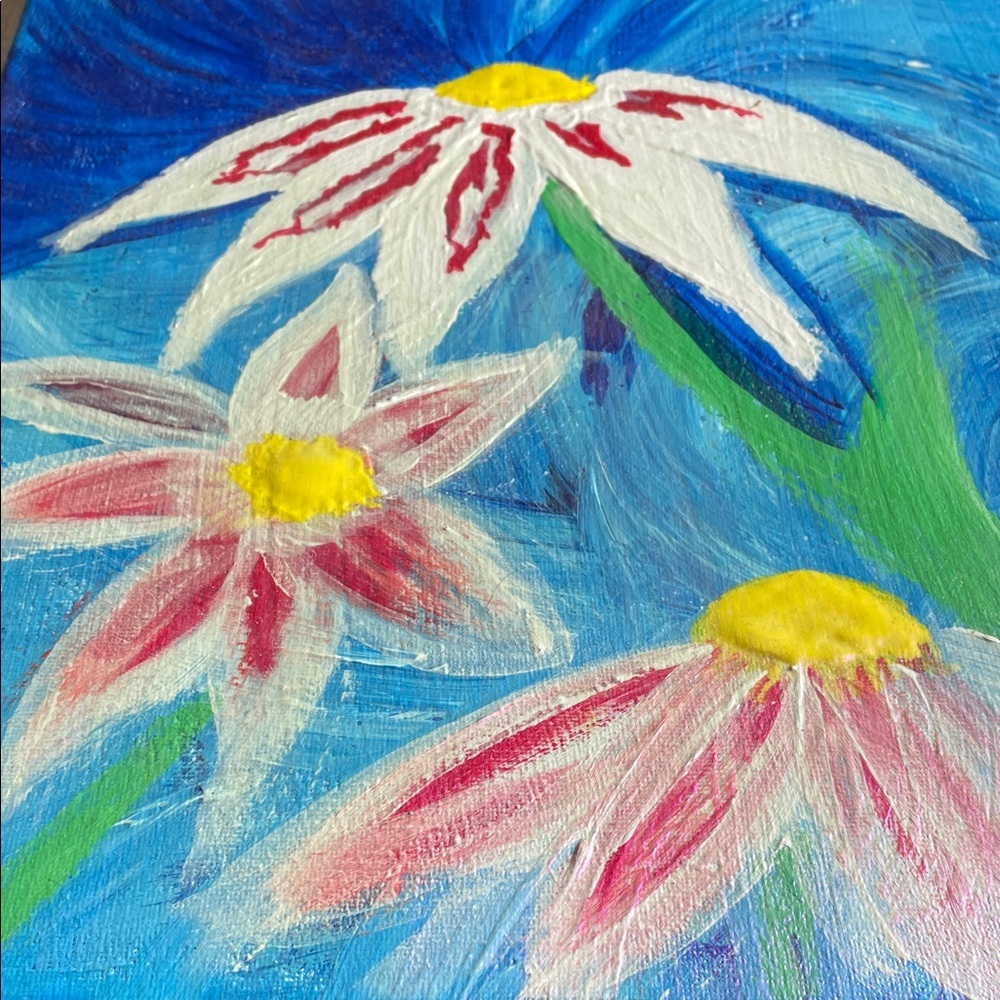 Floral Canvas Art with Blue and White Accents